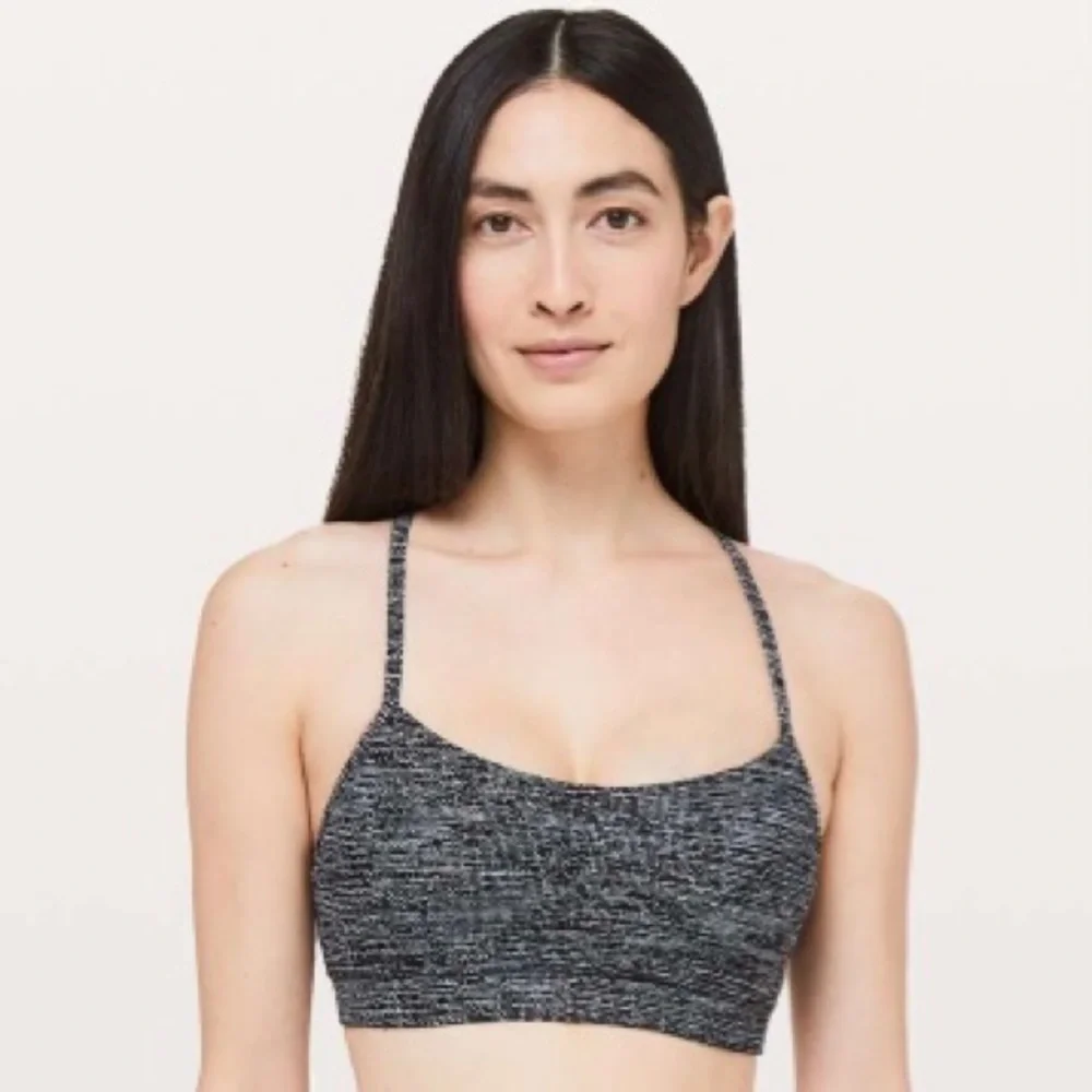 Lululemon Flow Y Bra  Nulu Twillines Ice Grey Black Size 8